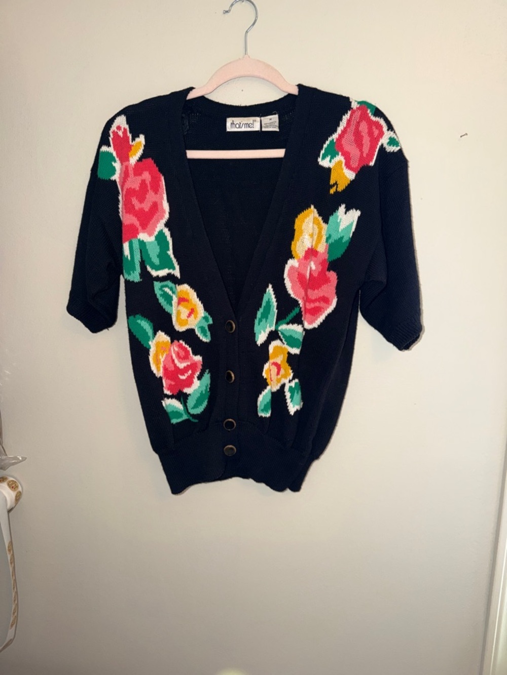 Vintage 80s/90s Knit SS Button-Front Floral Cardigan